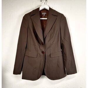 Classiques Entier Womens Brown Wool Blend Blazer Two-Button Blazer Jacket Size 4